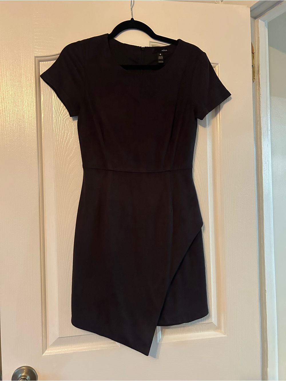 Aqua Black Short-Sleeve Asymmetric Hem Mini Dress